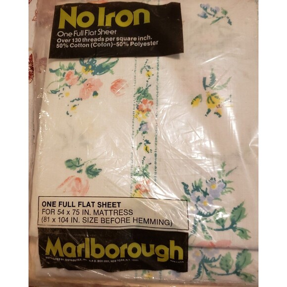 Vintage MARLBOROUGH SHEET FLAT FULL Size Set of 2 New Old Stock CHINTZ STRIPE - Picture 8 of 9
